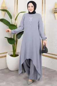 Kolyeli Asimetrik Takım Gri