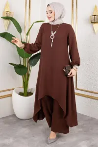 Kolyeli Asimetrik Takım Kahverengi