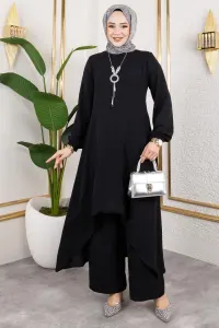 Kolyeli Asimetrik Takım Siyah