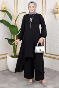 Kolyeli Asimetrik Takım Siyah