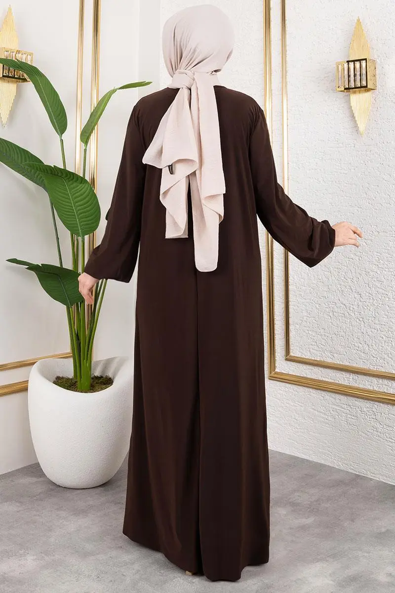 Kolyeli Sandy Elbise Kahverengi-detail