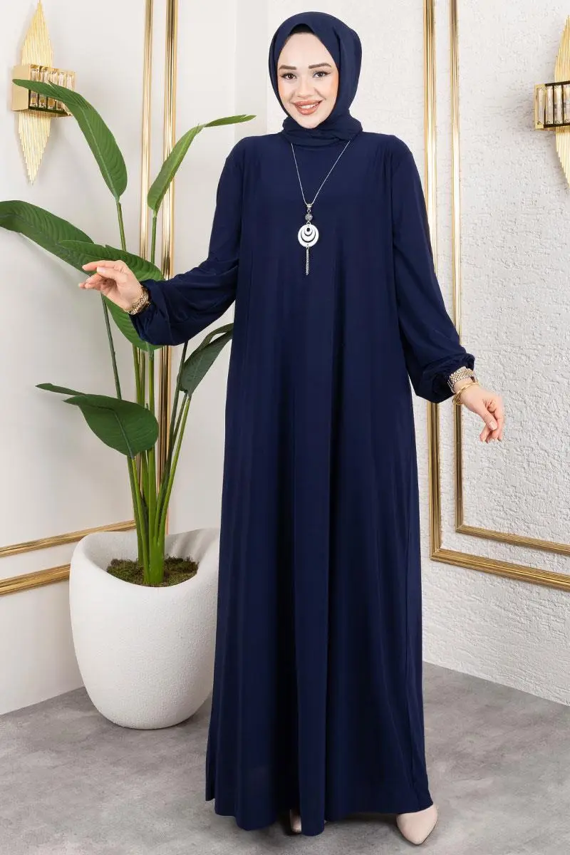 Kolyeli Sandy Elbise Lacivert-detail