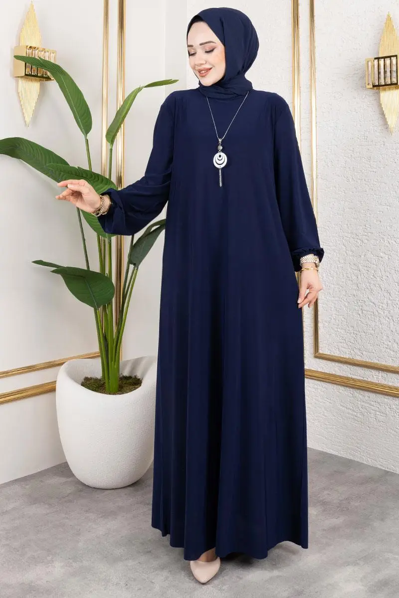 Kolyeli Sandy Elbise Lacivert-detail
