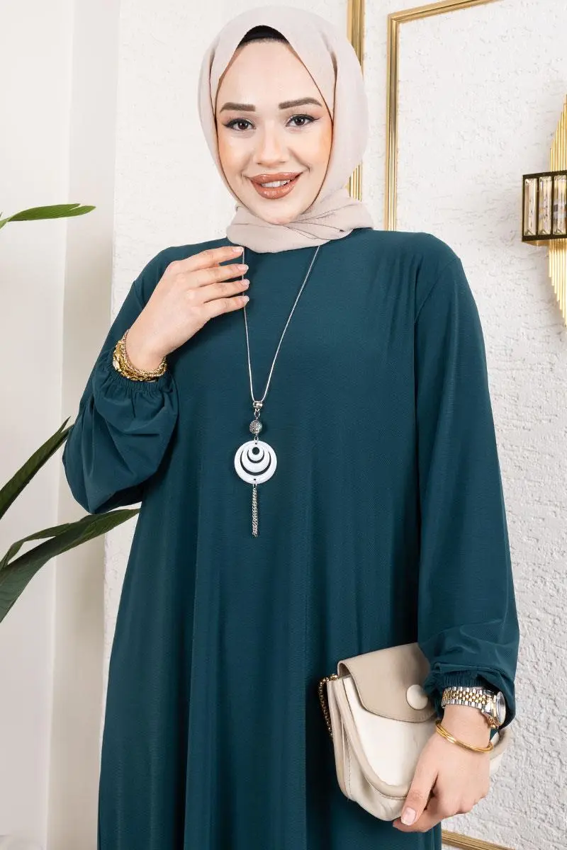 Kolyeli Sandy Elbise Zümrüt Yeşili-detail