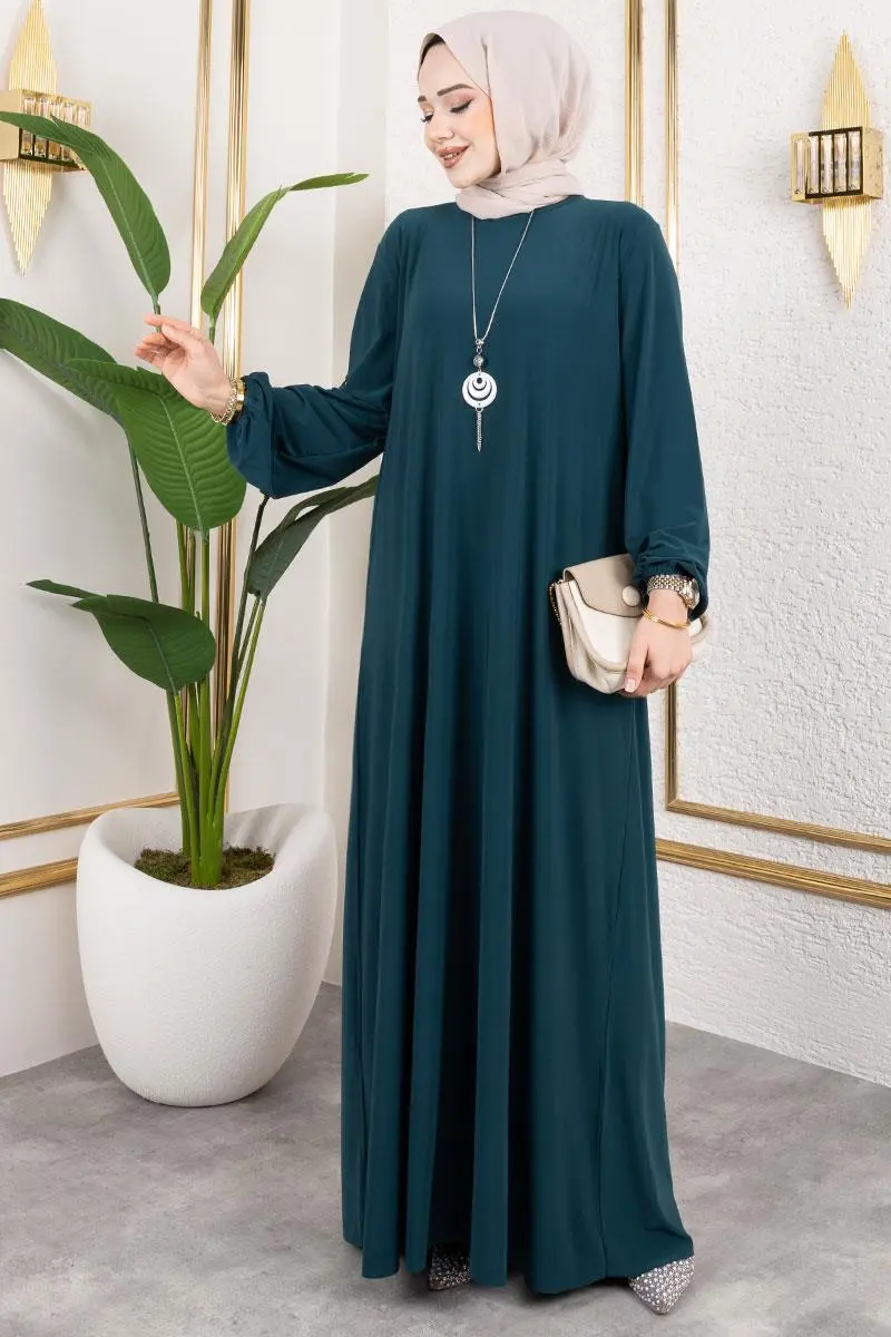 Kolyeli Sandy Elbise Zümrüt Yeşili-detail