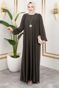 Kolyeli Sandy Elbise Haki