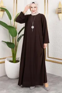 Kolyeli Sandy Elbise Kahverengi
