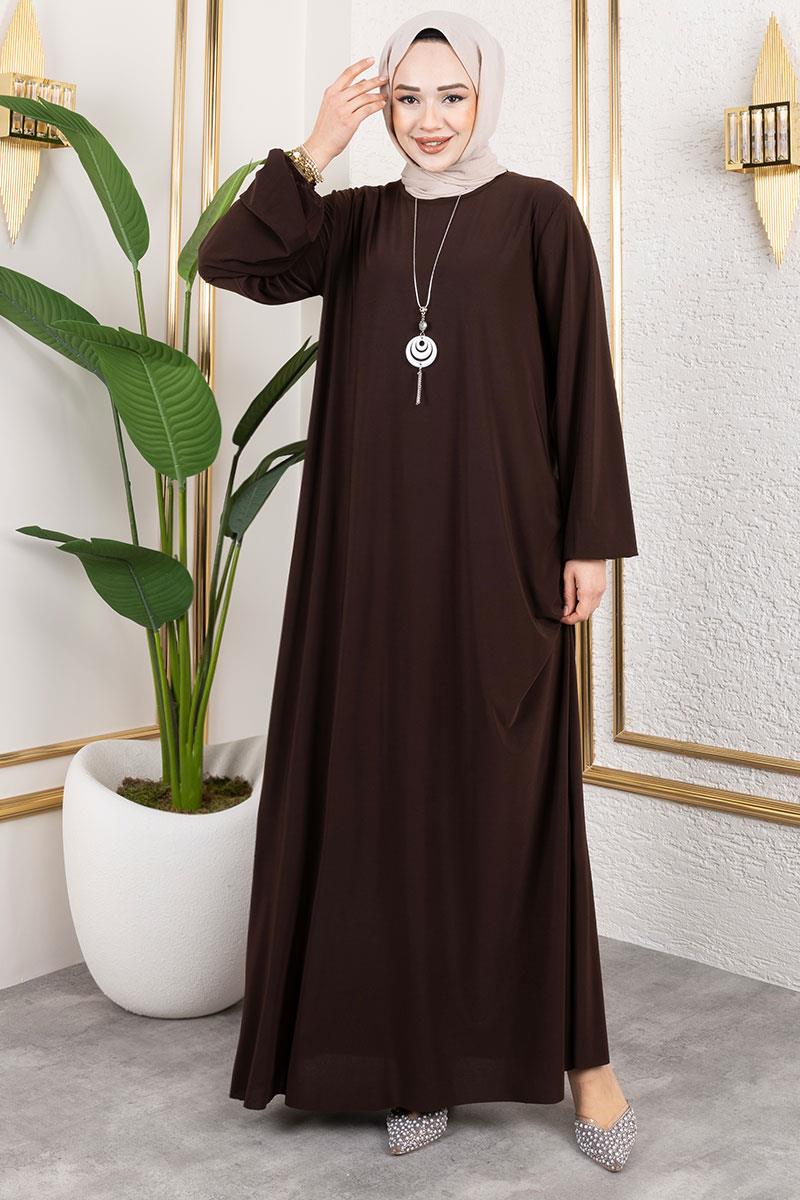 Kolyeli Sandy Elbise Kahverengi