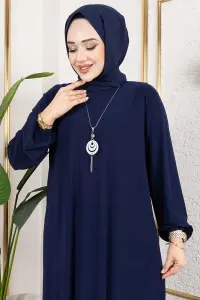 Kolyeli Sandy Elbise Lacivert