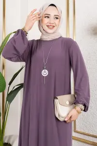 Kolyeli Sandy Elbise Lila