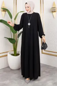 Kolyeli Sandy Elbise Siyah