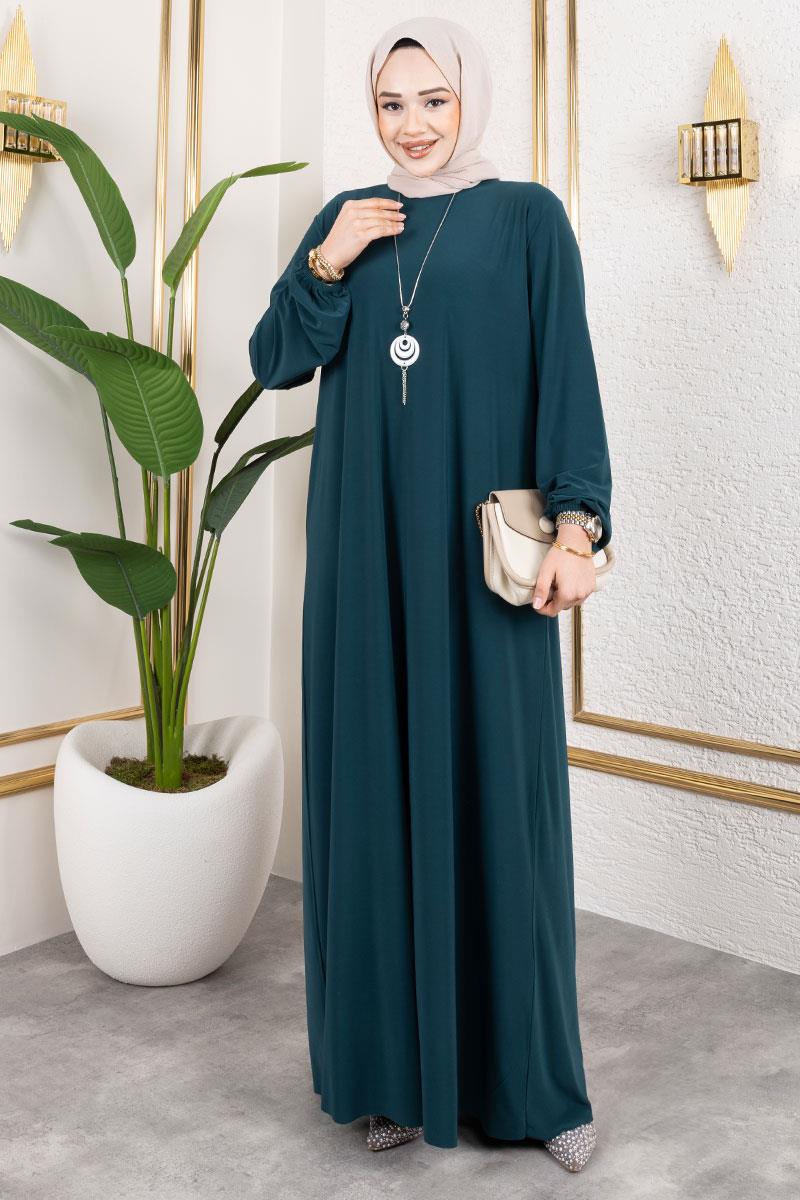 Kolyeli Sandy Elbise Zümrüt Yeşili