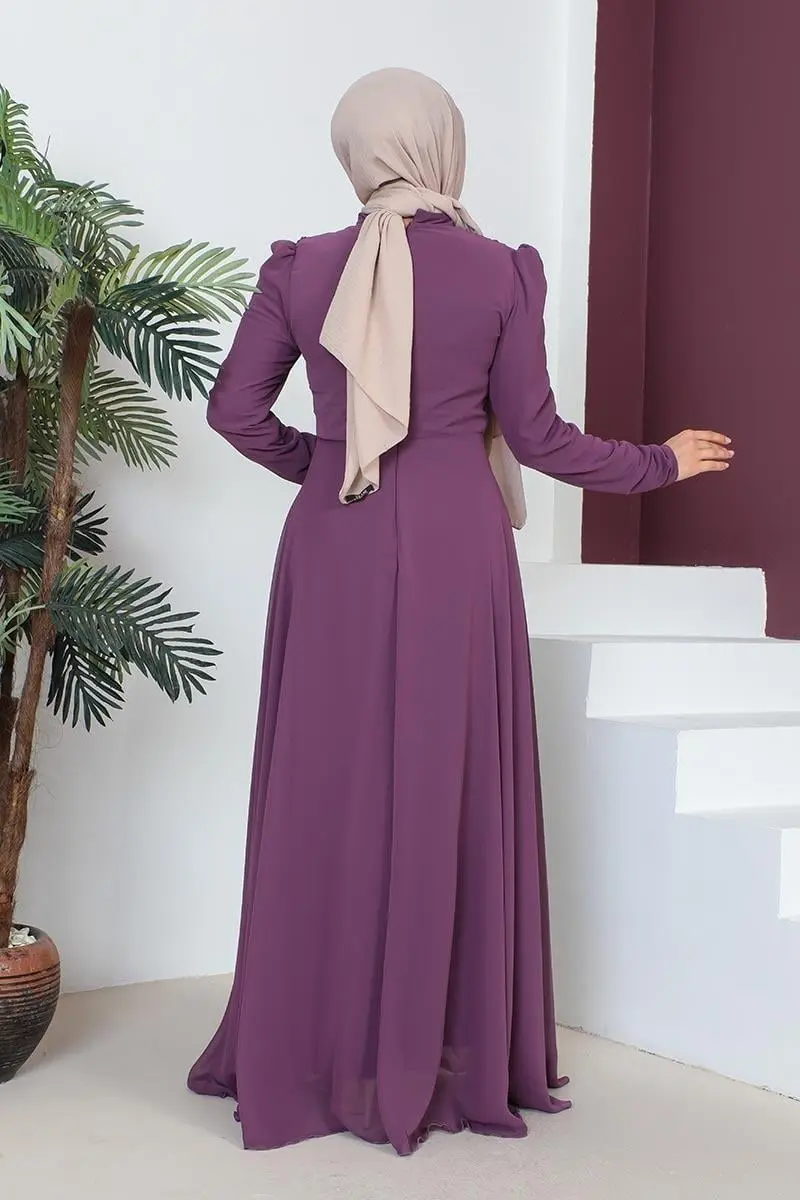 Kolyeli Tesettür Abiye Gül Kurusu-detail