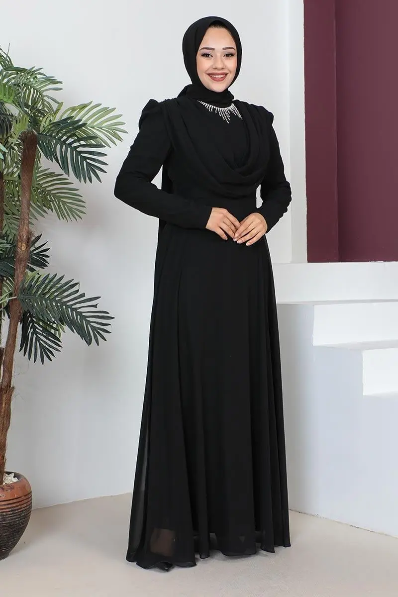 Necklace Hijab Evening Dress-detail