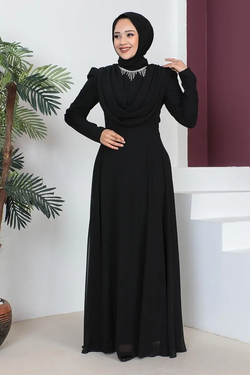 Necklace Hijab Evening Dress-detail