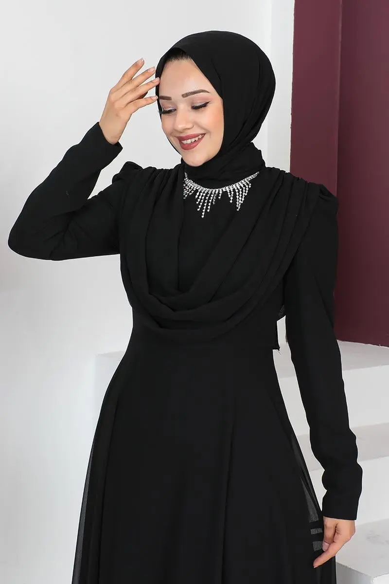 Necklace Hijab Evening Dress-detail