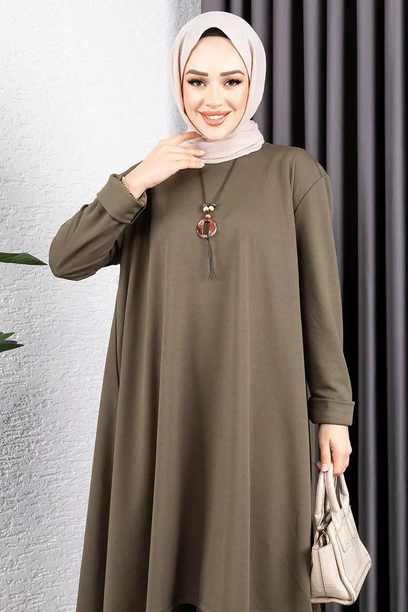 Kolyeli Yırtmaç Detaylı Takım Haki-detail