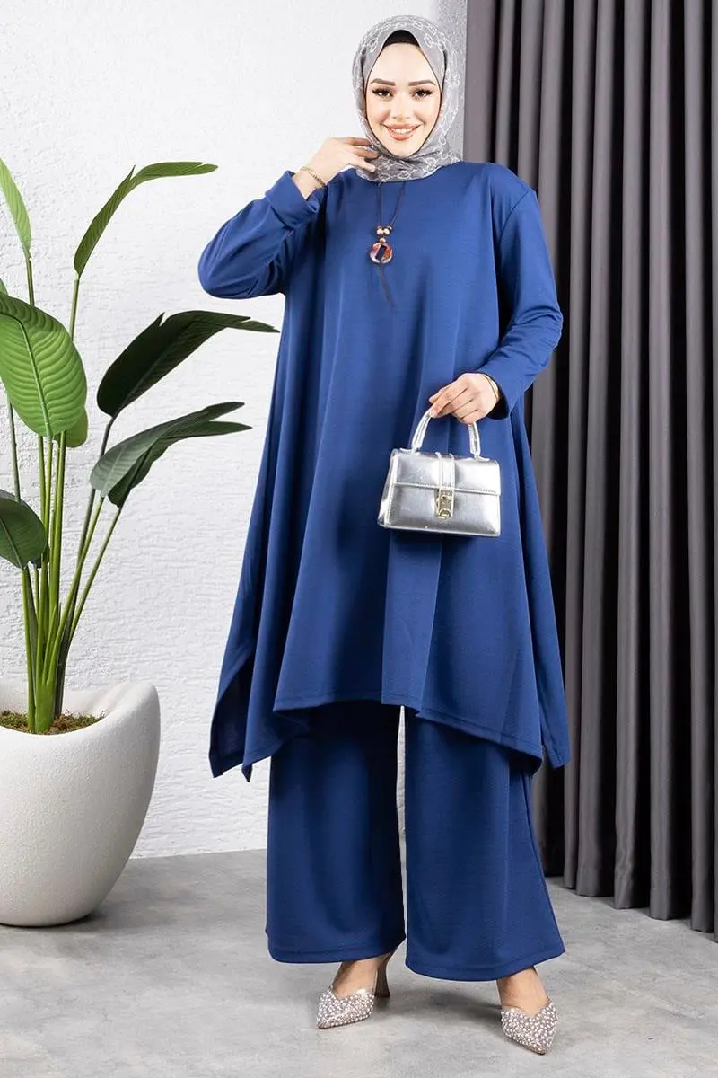 Kolyeli Yırtmaç Detaylı Takım Indigo-detail