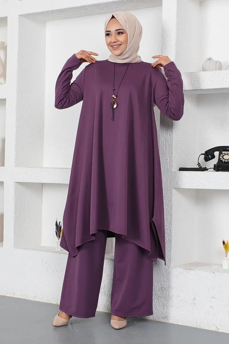 Kolyeli Yırtmaç Detaylı Takım Mor-detail