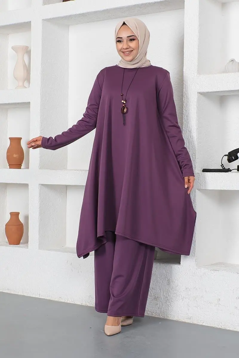 Kolyeli Yırtmaç Detaylı Takım Mor-detail