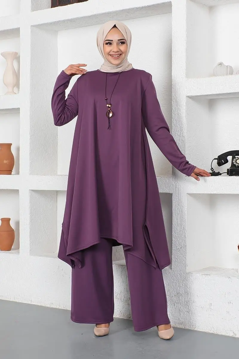 Kolyeli Yırtmaç Detaylı Takım Mor-detail