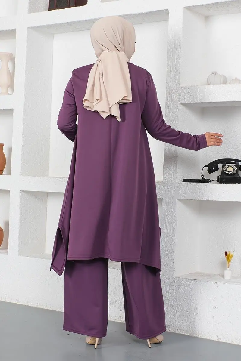 Kolyeli Yırtmaç Detaylı Takım Mor-detail