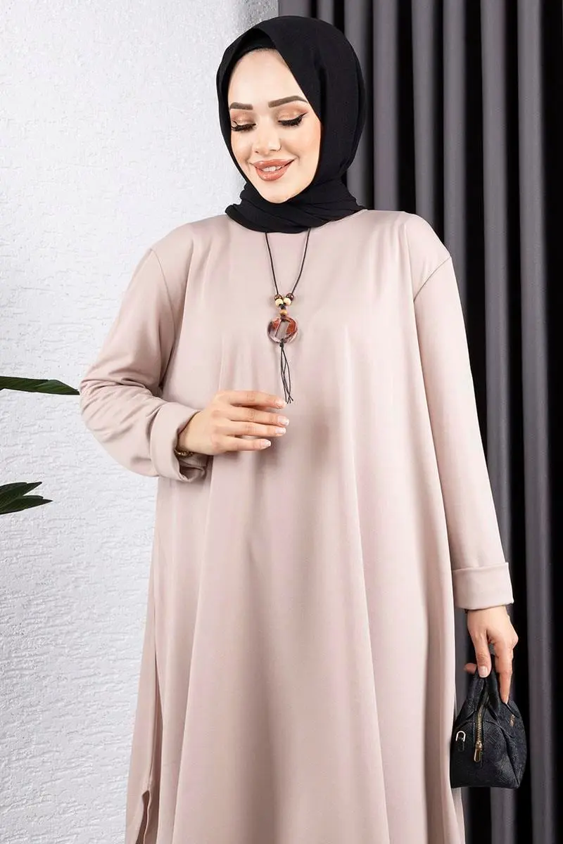 Kolyeli Yırtmaç Detaylı Takım Vizon-detail