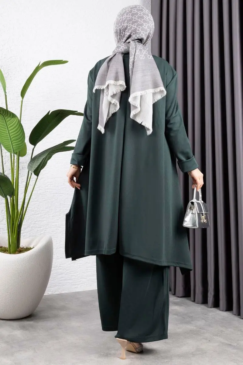 Kolyeli Yırtmaç Detaylı Takım Zümrüt Yeşili-detail