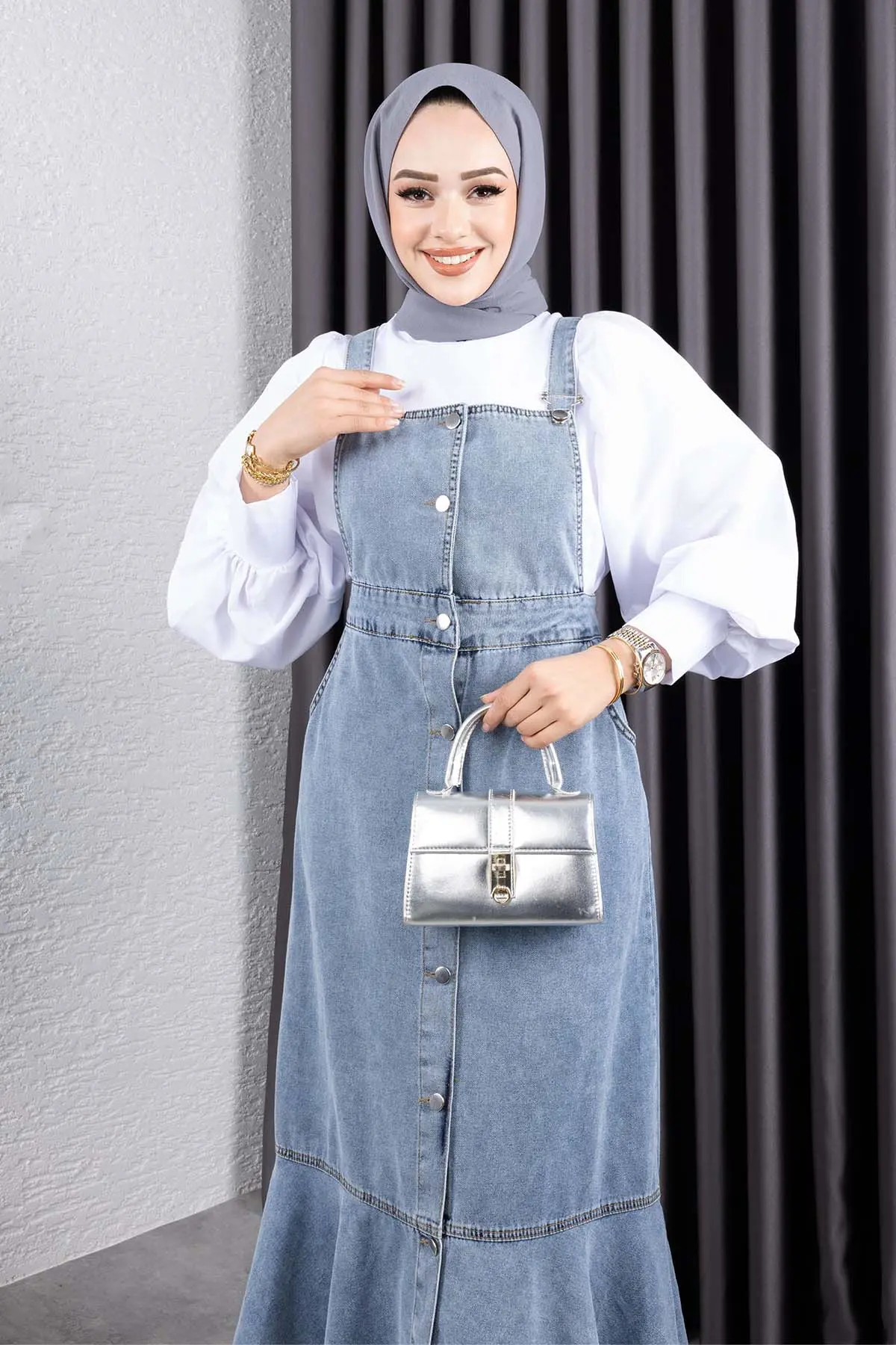 Kot Salopet Elbise Mavi 563-detail