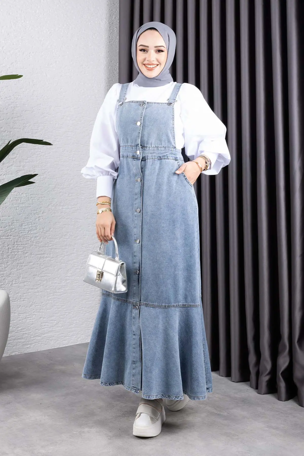 Kot Salopet Elbise Mavi 563-detail