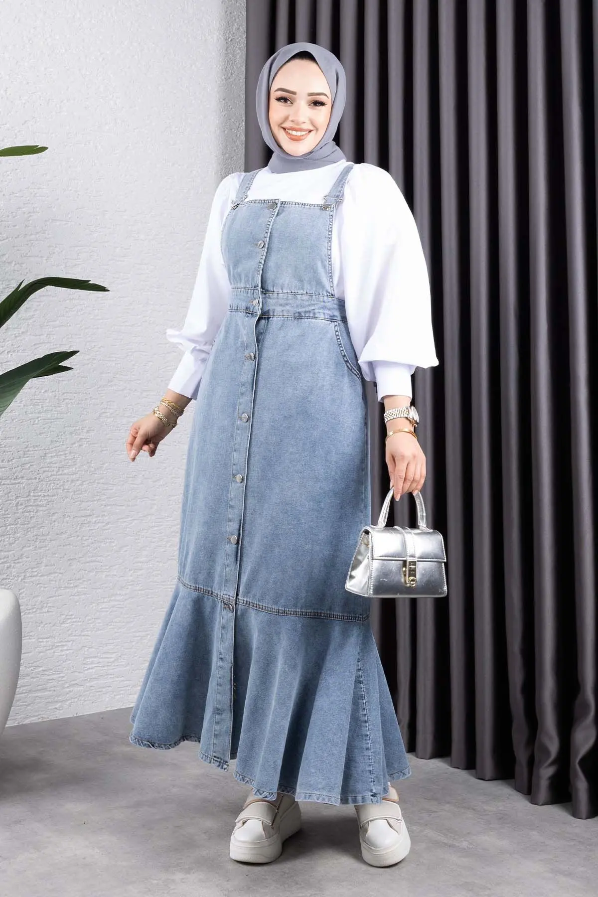 Kot Salopet Elbise Mavi 563-detail