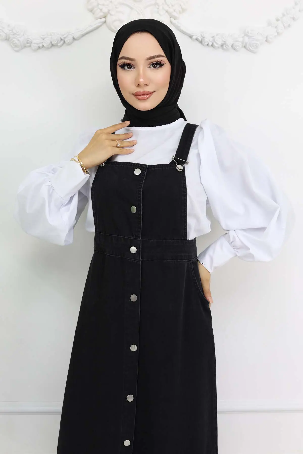 Kot Salopet Elbise Siyah 563-detail