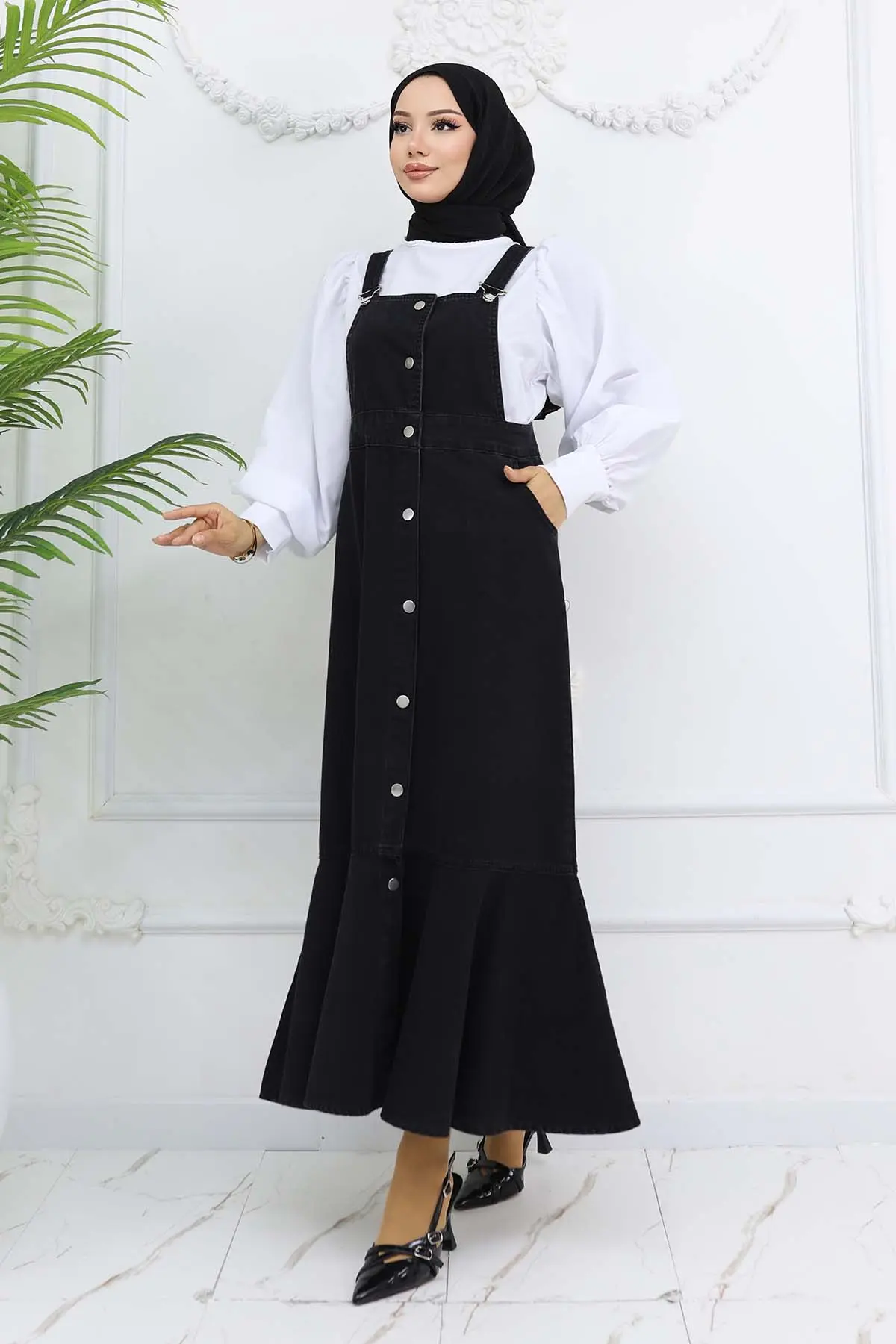 Kot Salopet Elbise Siyah 563-detail