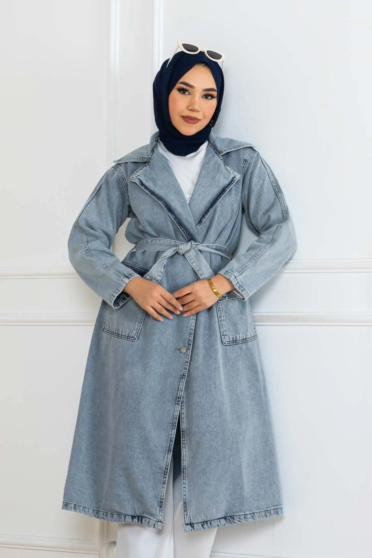 Denim Trench Coat Blue-detail