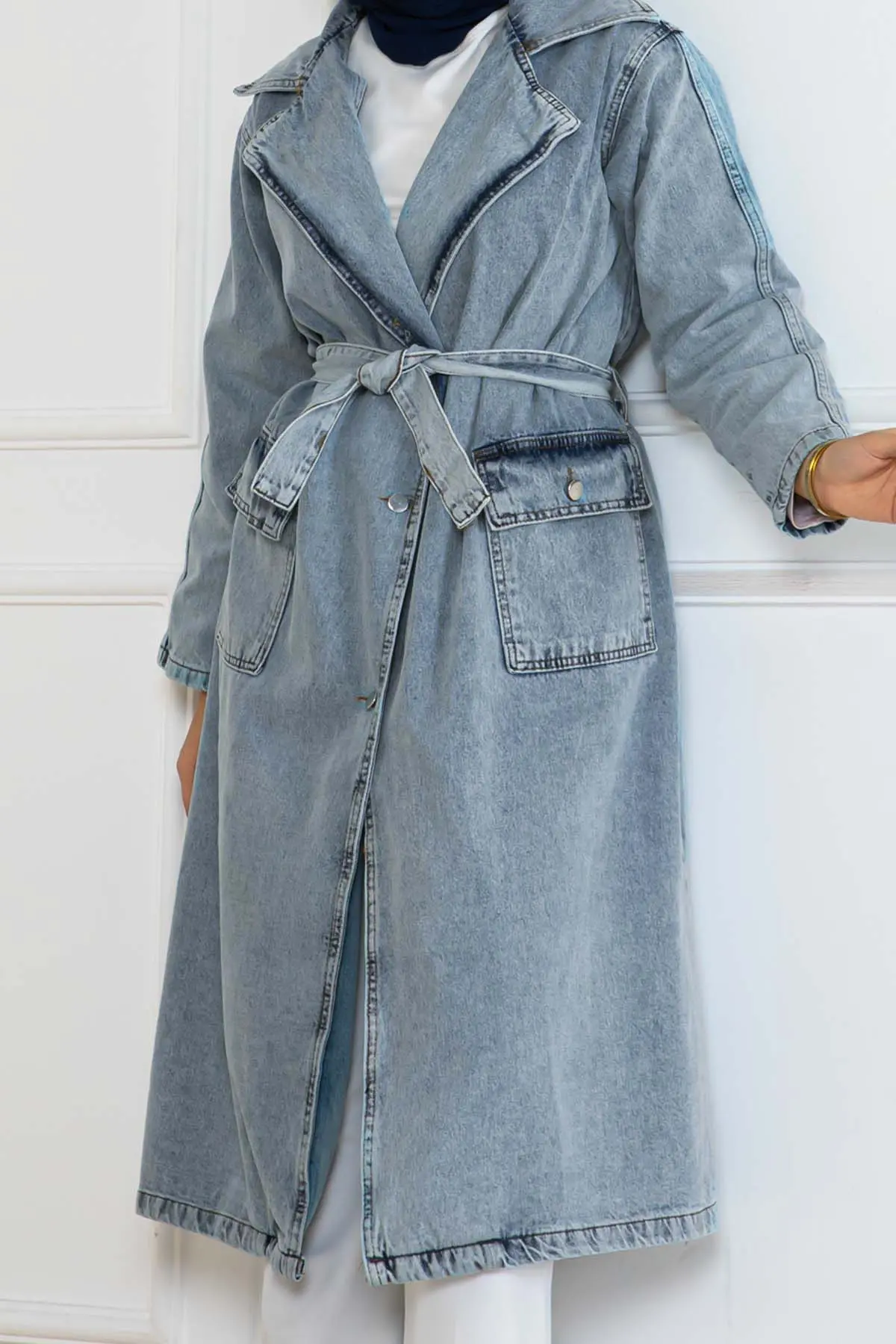 Denim Trench Coat Blue-detail