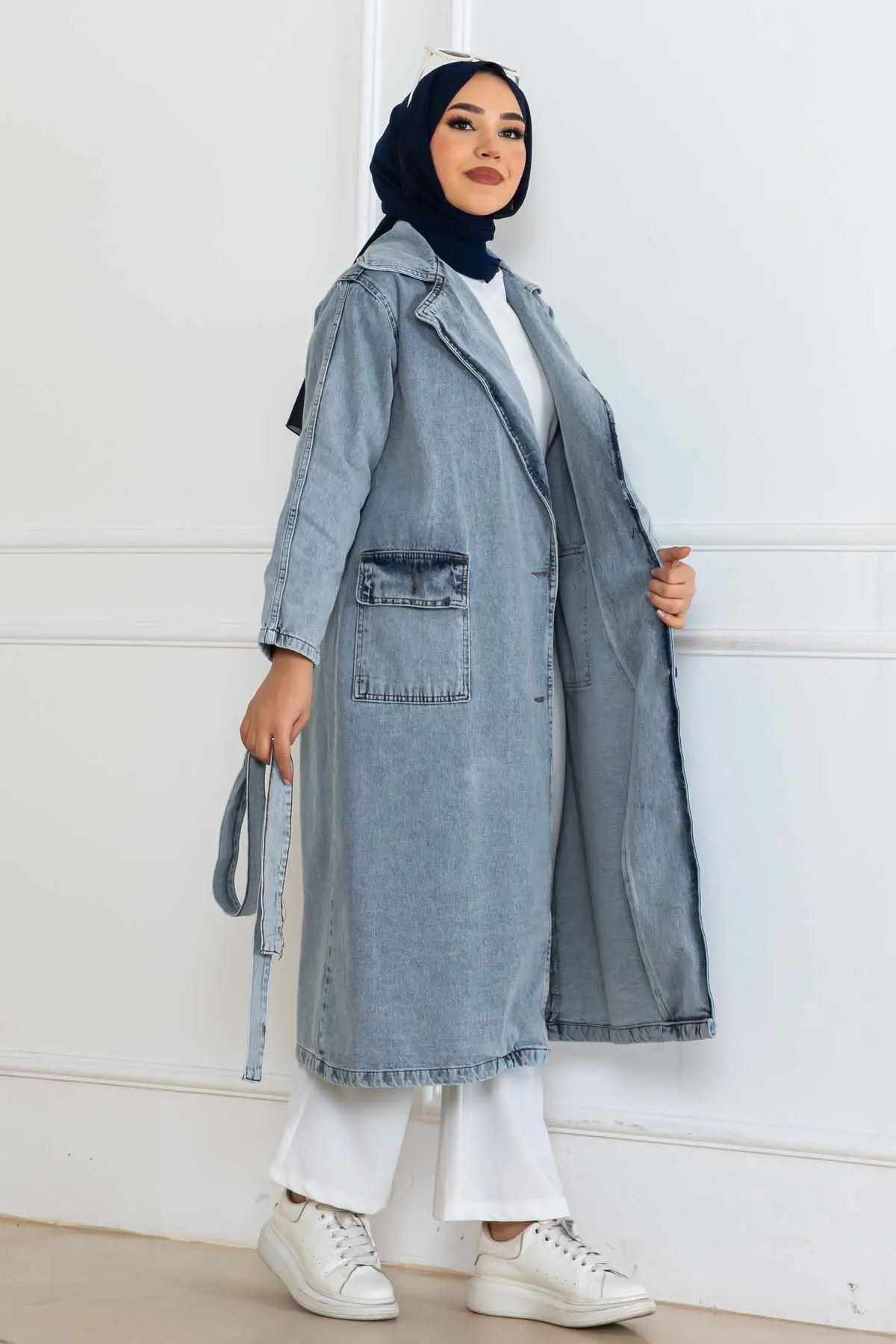 Denim Trench Coat Blue-detail