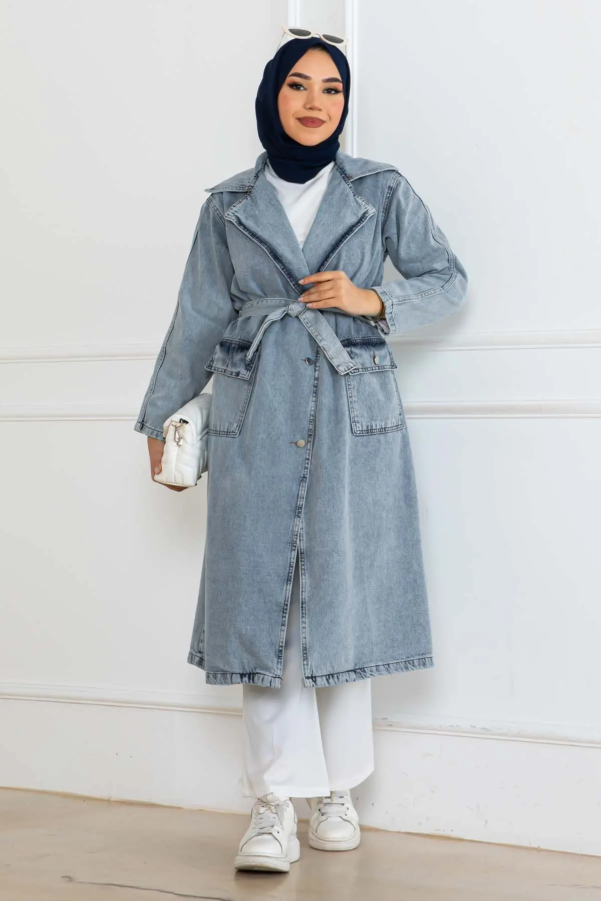 Denim Trench Coat Blue-detail