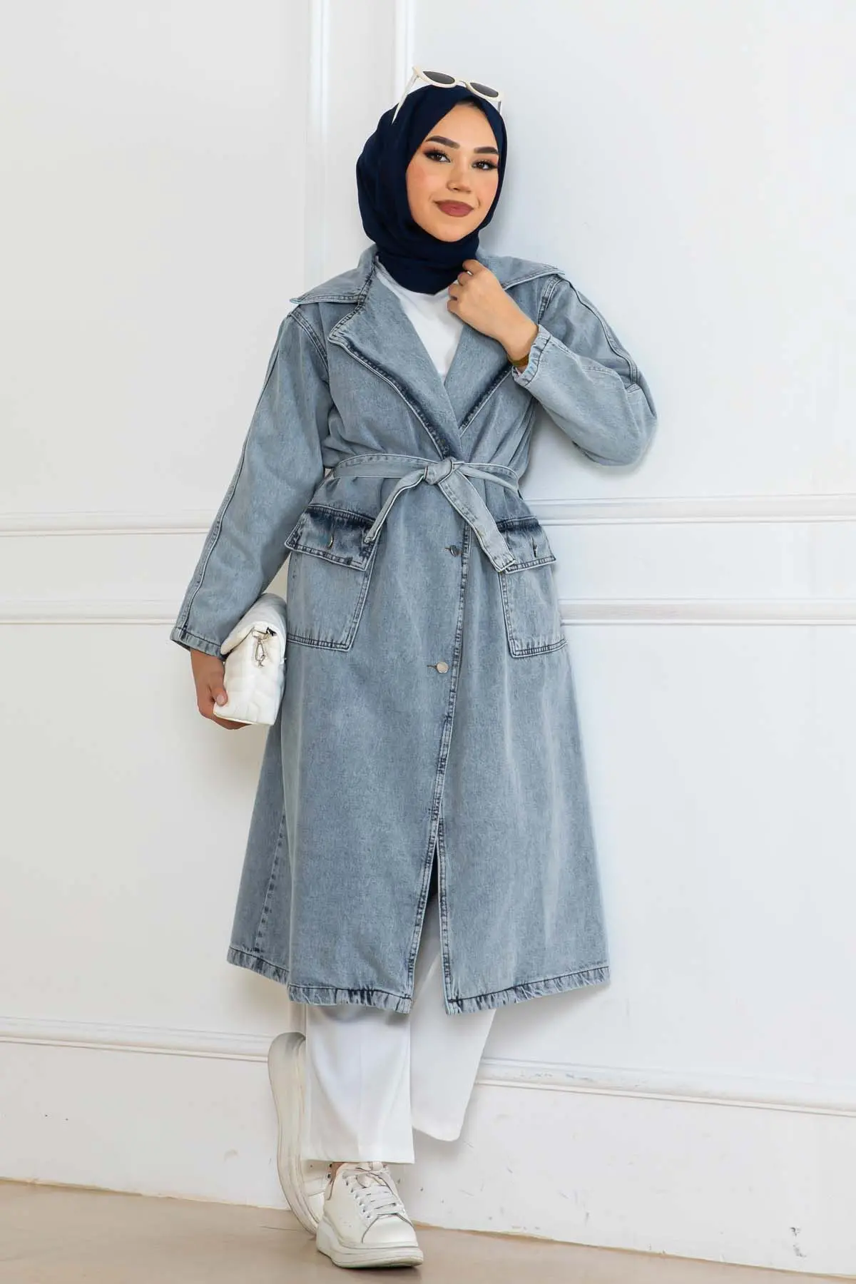 Denim Trench Coat Blue-detail