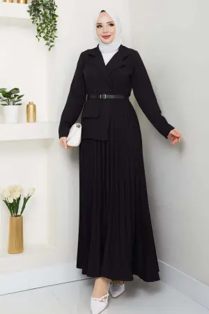 Kruvaze Yaka Piliseli Elbise