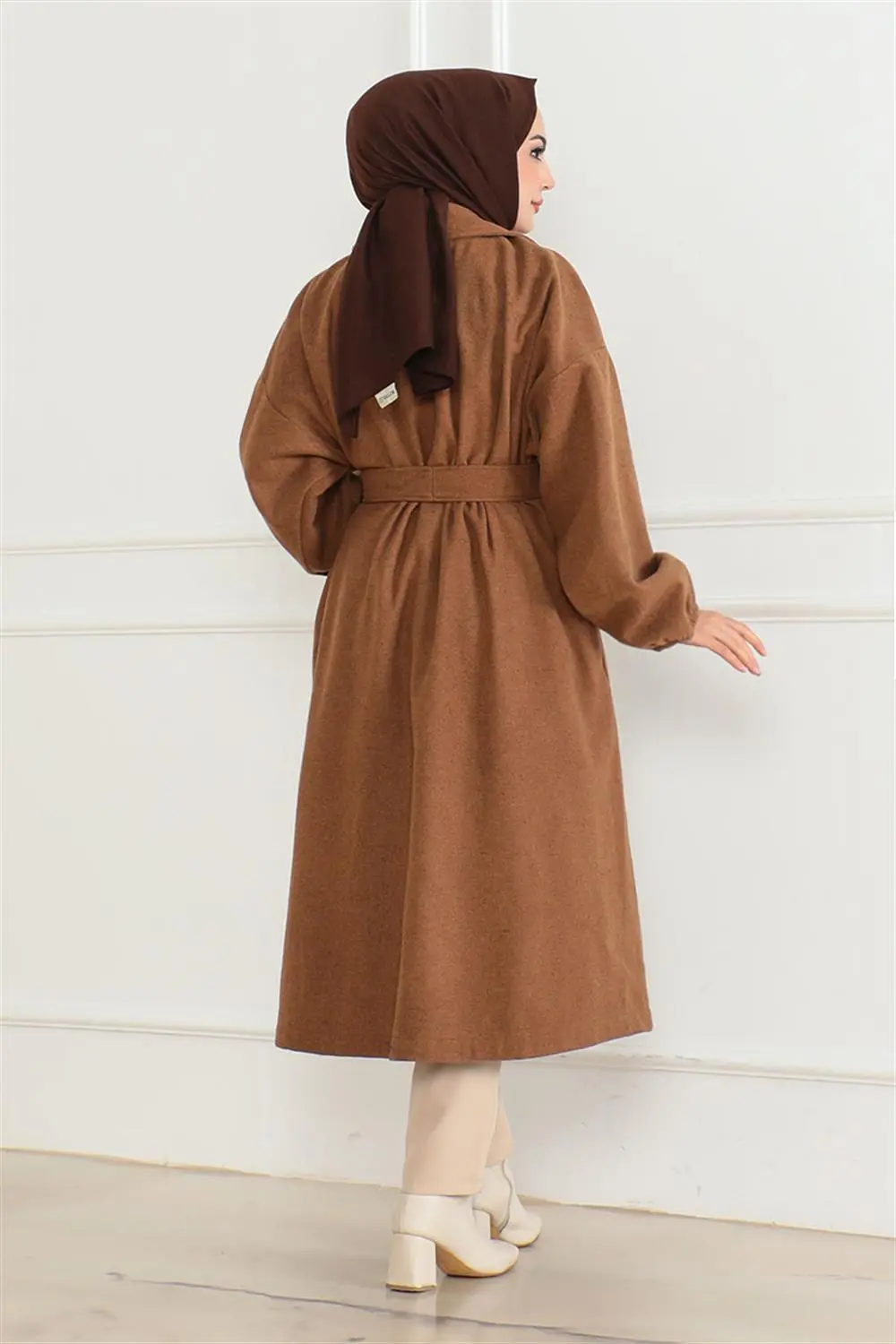 Kruvaze Yakalı Kaşe Kaban Taba-detail