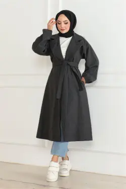 Kruvaze Yakalı Kaşe Kaban Antrasit