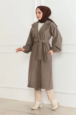 Kruvaze Yakalı Kaşe Kaban Koyu Vizon