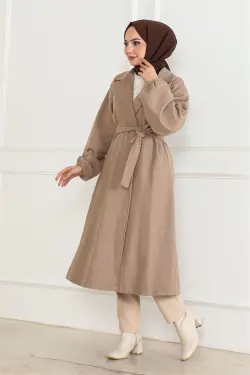 Kruvaze Yakalı Kaşe Kaban Vizon