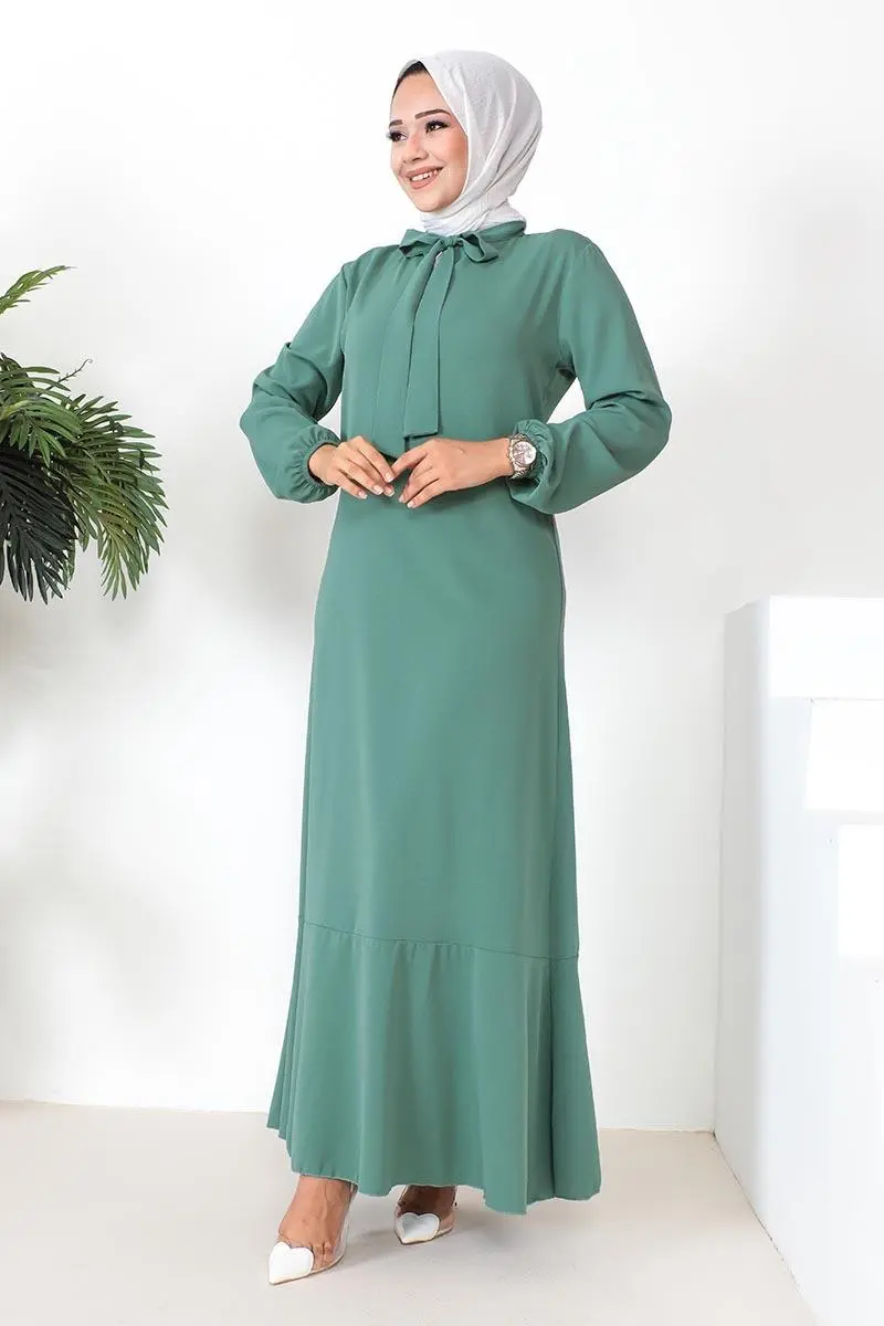 Kurdele Detaylı A Kesim Elbise-detail