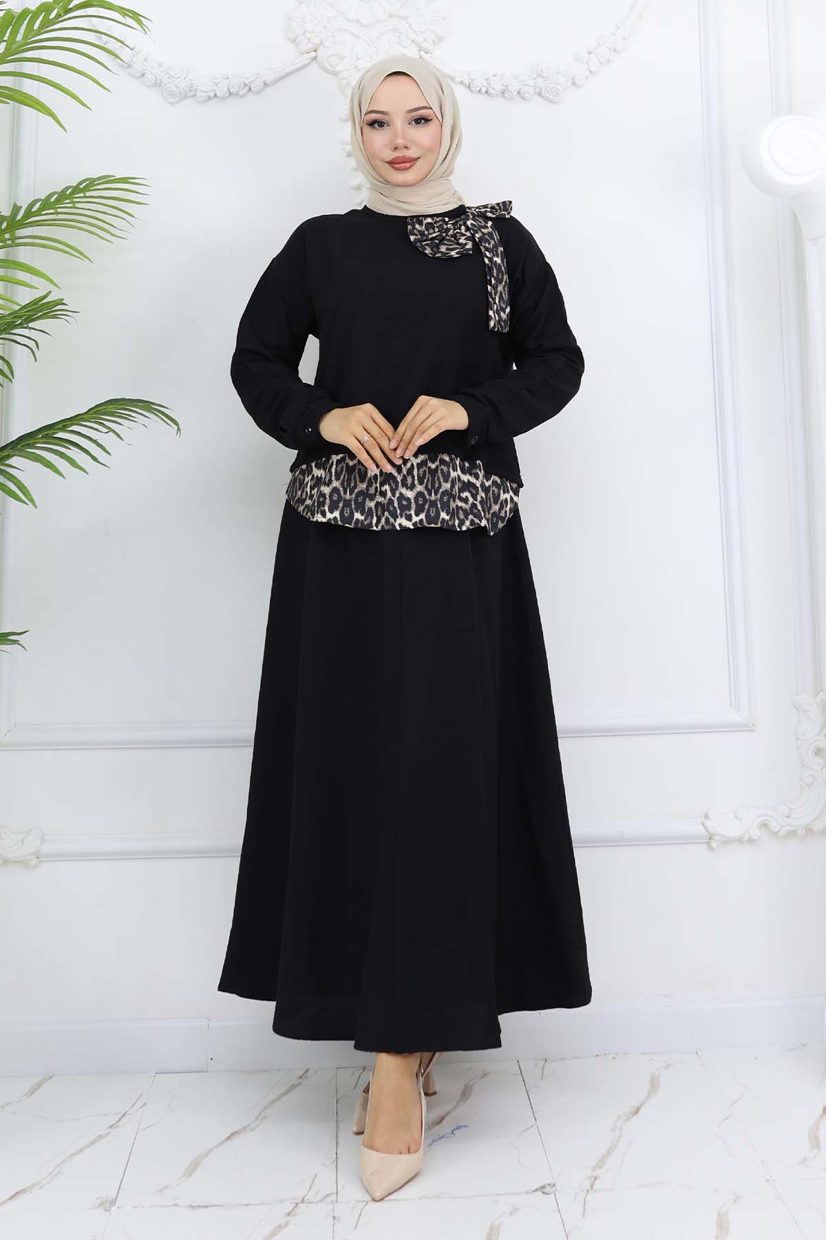 Leopard Patterned Suit With Ribbon Detail