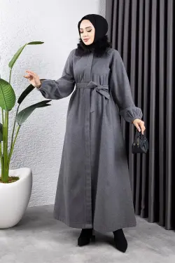 Kürk Detaylı Kaşe Manto