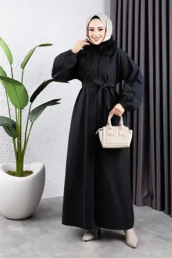 Kürk Detaylı Kaşe Manto