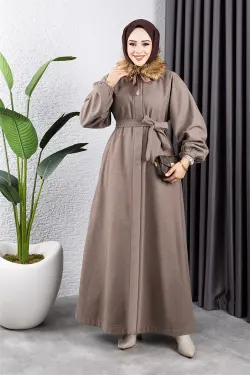 Kürk Detaylı Kaşe Manto