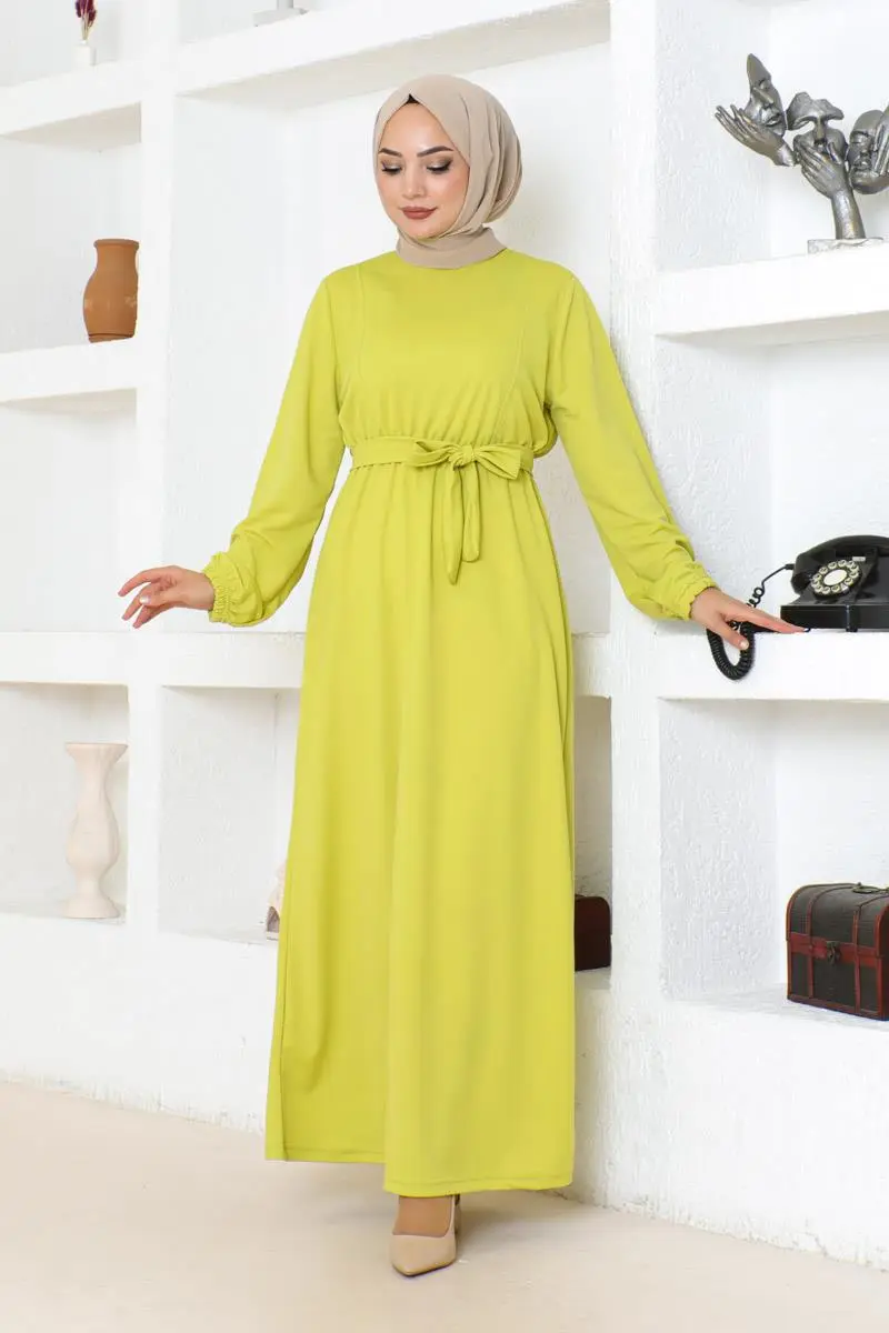 Kuşak Detaylı Tesettür Elbise Asit-detail