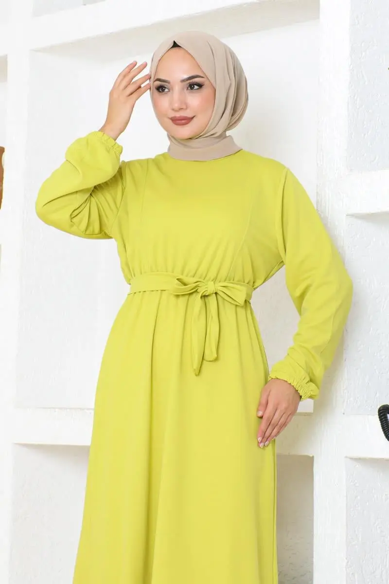 Kuşak Detaylı Tesettür Elbise Asit-detail